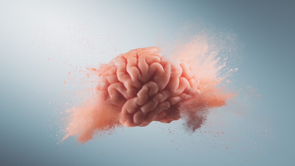 Un cerebro suspendido en el aire que explota por ambos extremos